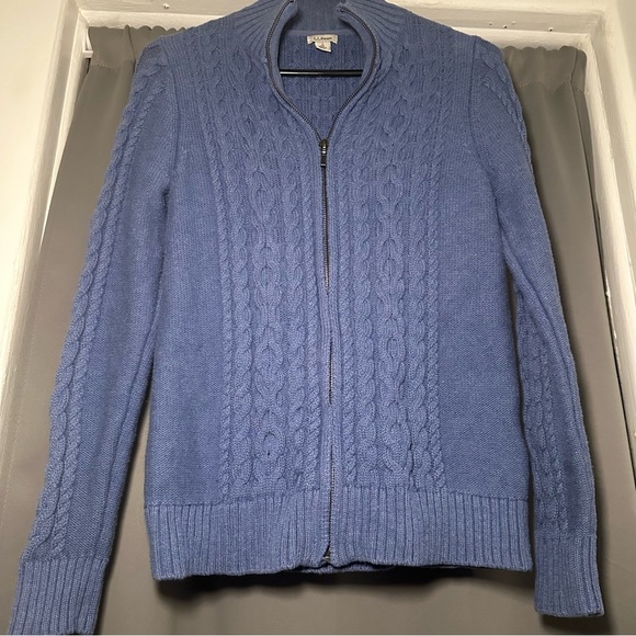 L.L. Bean Women's Preppy Zip-Up Blue Cotton Academia Cable Knit Sweater Size S - Picture 4 of 16